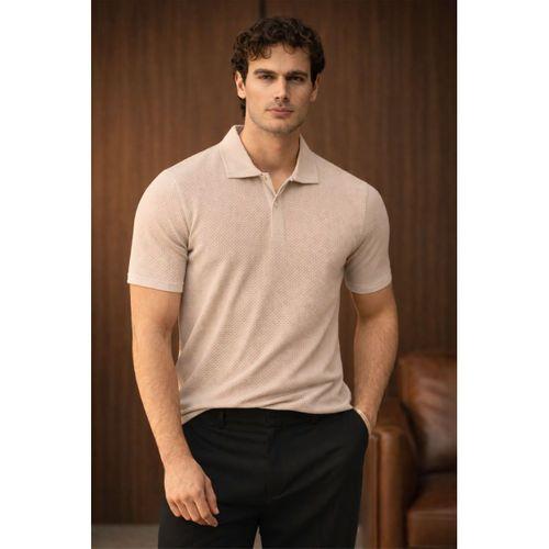 Evenor Kabartma Desenli Polo Yaka Düğmeli Relaxed Fit Yumuşak İnce Erkek T-Shirt - Taş