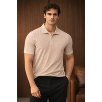 Evenor Kabartma Desenli Polo Yaka Düğmeli Relaxed Fit Yumuşak İnce Erkek T-Shirt - Taş