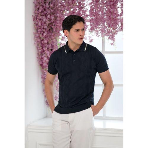 Slimfit Kolları Lastikli Likralı Desenli Polo Yaka Triko T-shirt