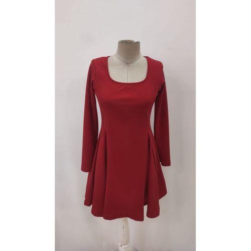 Kadın Uzun Kollu Kare Yakalı Mini Ithal Krep Elbise