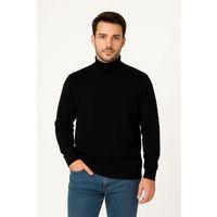 Erkek Yarım Boğaz Triko Kazak Yumuşak Dokulu Pamuklu Ince Dokuma, Uzun Kollu Rahat Regular Kalıp - Siyah