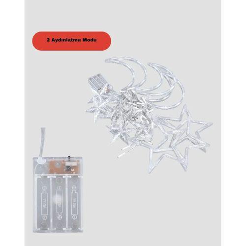 Yıldız Ve Ay Figürlü Pilli Perde Led Romantik Dekoratif Işık