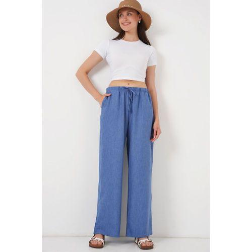 Geniş Paça Keten Pantolon 6735 - İndigo