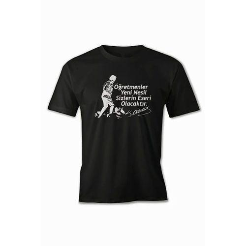 24 Kasım Öğretmenler Günü Hediye Baskılı Oversize Bisiklet Yaka T-shirt - Siyah