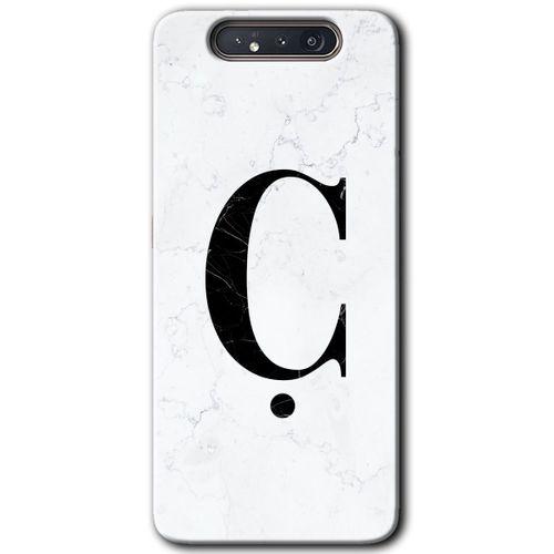 Potkal Hediye Fabrikası Samsung Galaxy A80 HD Baskılı Kılıf + 9D Tam Ekran Koruyucu - Beyaz Mermer Desenli Ç Harfi