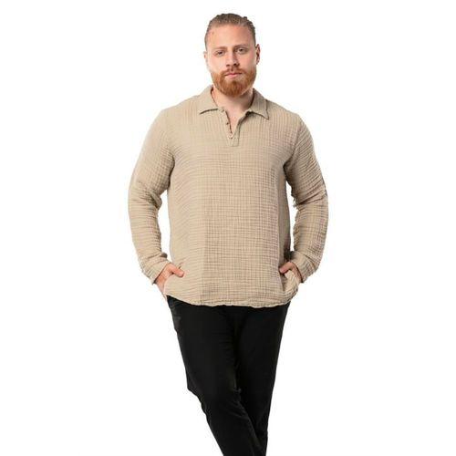 Uzun Kol Double Müslin Erkek Sonbahar ve Kışlık Sweatshirt Vizon Vzn