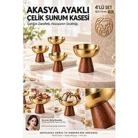 4 lü - MIDI - Akasya Ayaklı Çelik Dondurmalık Çerezlik Pasta Meyve Sunum Kasesi İkramlık Seti 18/10 304 Çelik 723772
