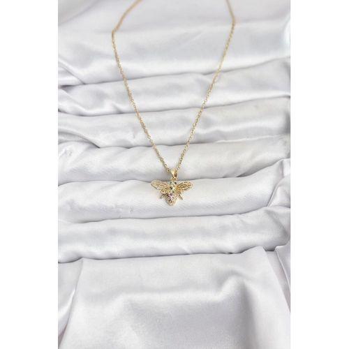 316L Çelik Zincir Gold Renk Sinek Model Zirkon Taşlı Kadın Kolye