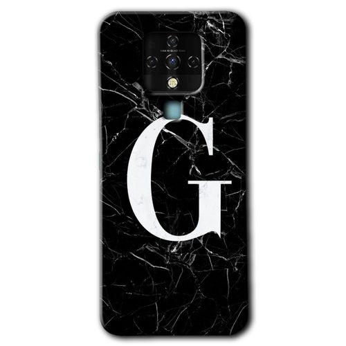 MRCİLETİSİM Tecno Camon 16 Kılıf HD Desen Baskılı Arka Kapak+Temperli Cam - Siyah Mermer Desenli G Harfi