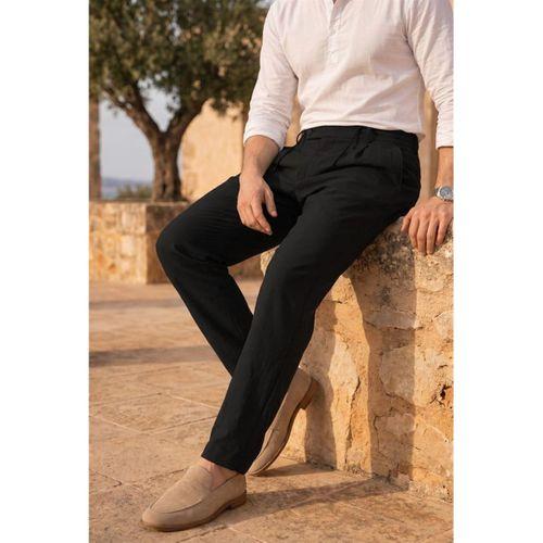 Forner Regular Fit Beli Lastikli Kemer Detaylı Erkek Kumaş Pantolon - Siyah