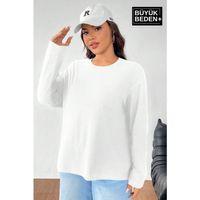 Kadın Büyük Beden Uzun Kollu 2 İplik Bisiklet Yaka Tişört