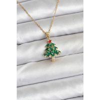 316L Çelik Zincir Gold Renk Çam Ağacı Model Yılbaşı Temalı Kadın Kolye