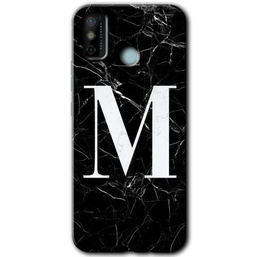 Tecno Spark 6 Go HD Baskılı Kılıf + 9D Tam Ekran Koruyucu - Siyah Mermer Desenli M Harfi
