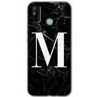 Tecno Spark 6 Go HD Baskılı Kılıf + 9D Tam Ekran Koruyucu - Siyah Mermer Desenli M Harfi