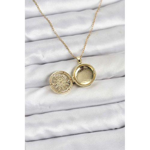 316L Çelik Zincir Gold Renk Kutup Yıldızı Kapaklı Model Kadın Kolye