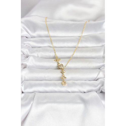 316L Çelik Gold Renk Zirkon Taşlı Y Kadın Kolye