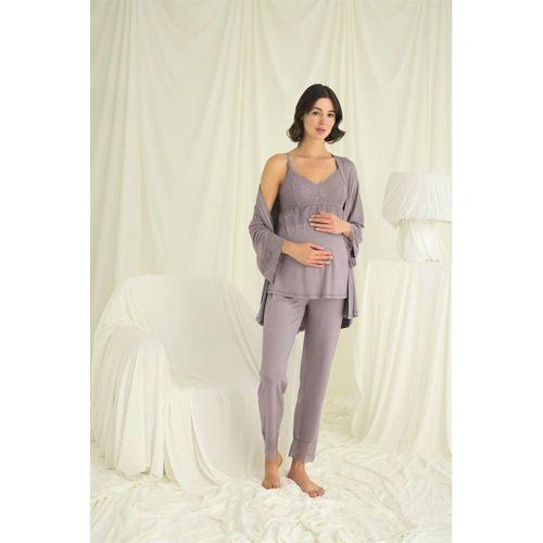 Dantelli Hamile Lohusa 3lü Pijama Takımı