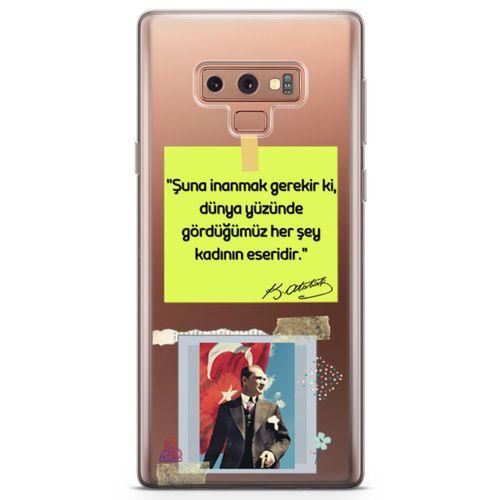 Samsung Galaxy Note 9 Kılıf Atatürk Caps Kadın Arka Kapak Koruma Desenli Full Koruyucu