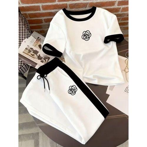 Kadın Kısa Kollu Bisiklet Yaka Viskon Iki Iplik Bluz Ve Pantolon Ikili Takım