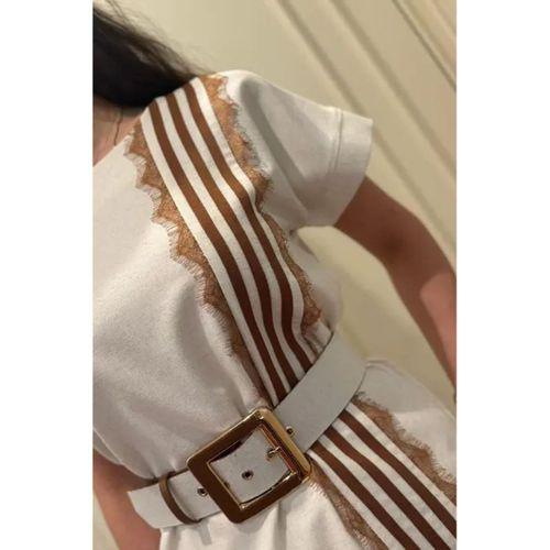 Trend Kadın Krem Keten Dokulu Bol Paça Pantolon ve Kısa Kollu Bluz Takımı