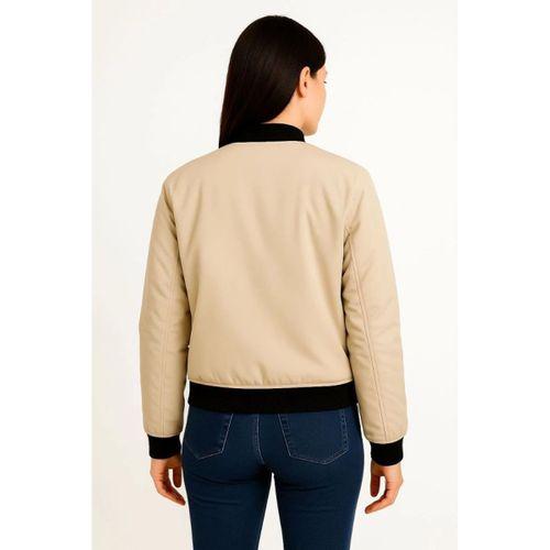 Içi Astarlı Fermuarlı Bomber Mont Ceket - Bej