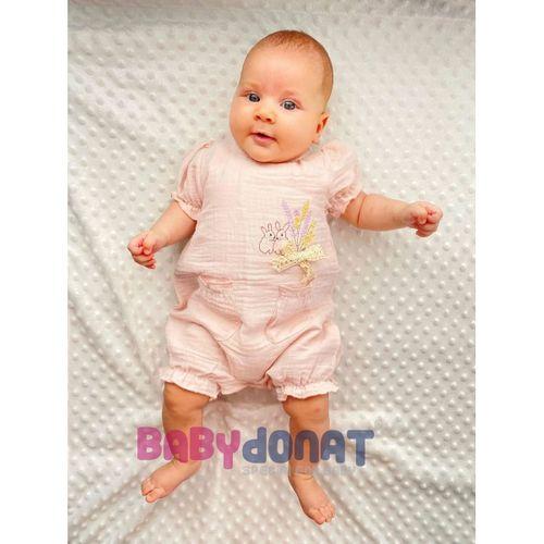 Müslin Kumaş Çiçek Nakışlı Pamuklu Kız Bebek Tulum