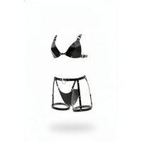 Siyah Göğüs Harness Deri Geometrik Kesimli Metal Detaylı - Brf1404