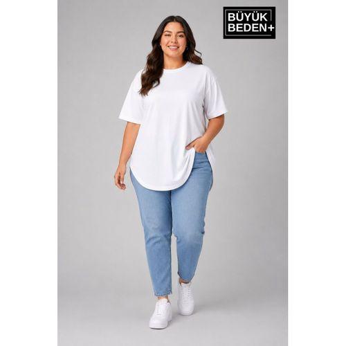 Süperlife Büyük Beden Kadın Bisiklet Yaka Basic Oval Etek Detalylı 3xl-6xl Uzun Tunik SPR26BTSK502