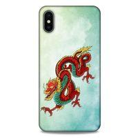 Apple iPhone XS Max Kılıf Dragons (25) Antişok Kapak Tatoo Sarı Kırmızı Ejderha