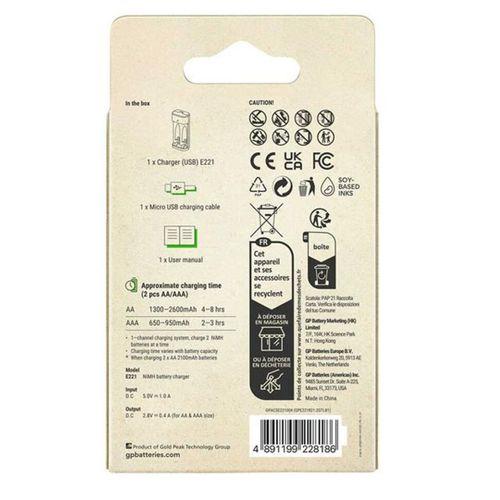Gp Recyko E221 Usb 2'li AA - AAA Pil Şarj Cihazı (GPACSE221004 GPE221R21-2GTLB1)
