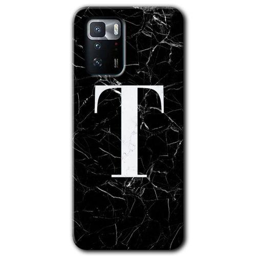 Poco x3 GT Kılıf HD Desen Baskılı Arka Kapak + Temperli Cam - Siyah Mermer Desenli T Harfi