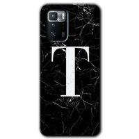 Poco x3 GT Kılıf HD Desen Baskılı Arka Kapak + Temperli Cam - Siyah Mermer Desenli T Harfi