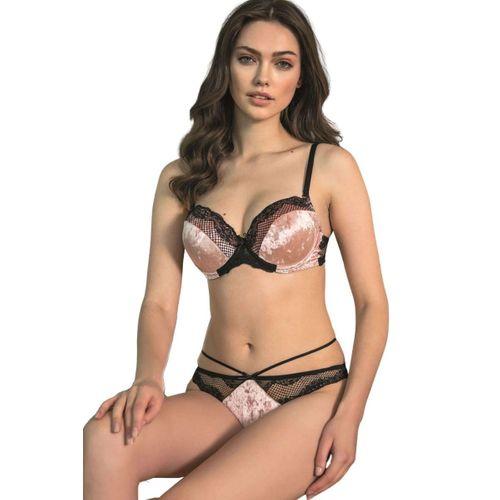 Kadife Balenli Destekli Dolgulu Askıları Çıkabilen Dantelli Sütyen Ve String Takım