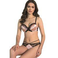 Kadife Balenli Destekli Dolgulu Askıları Çıkabilen Dantelli Sütyen Ve String Takım