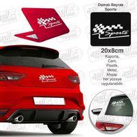 Sports Yazılı Damalı Bayrak Beyaz Sticker, Araba, Oto, Etiket, Tuning, Aksesuar, Modifiye, Arma,