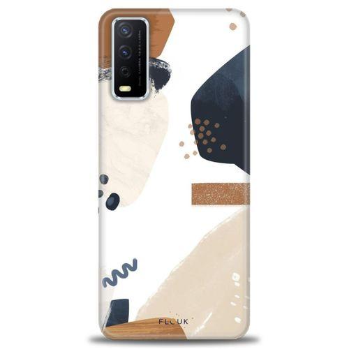 Vivo Y20S Kılıf HD Baskılı Kılıf - Bej + Tam Ekran Koruyucu