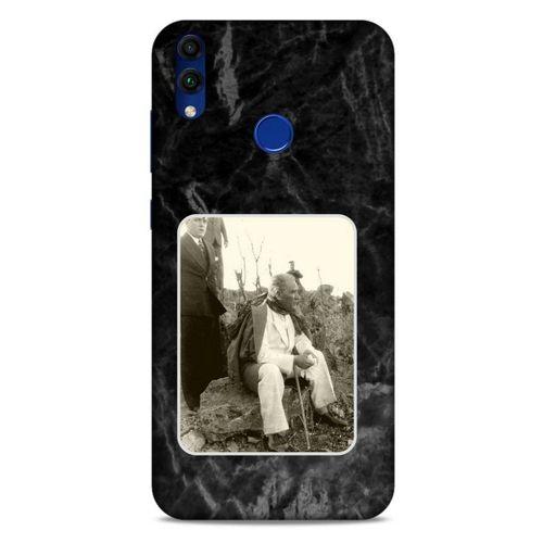 Huawei Honor 8C Kılıf Atatürk (29) Arka Koruma Kılıfı Siyah Mermer