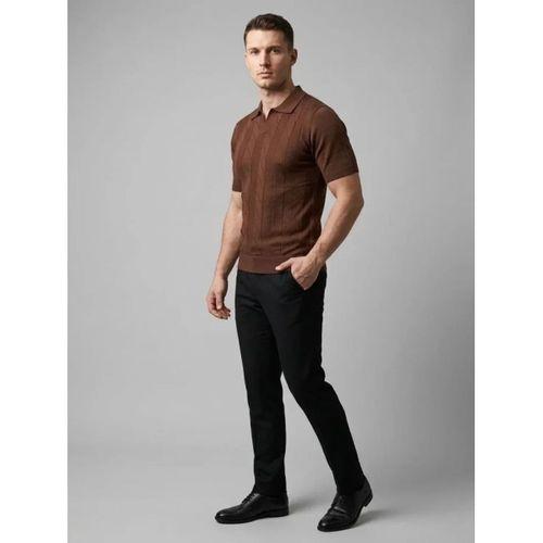 Erkek Yazlık Triko Dokuma Tişört Kısa Kol Polo Yaka T-Shirt - Kahverengi