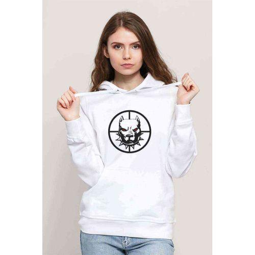 PitBull Baskılı Beyaz Kadın Kapşonlu Sweatshirt