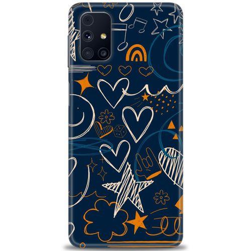 Samsung Galaxy M51 Kılıf HD Baskılı Kılıf - Notalar ve Kalpler + Tam Ekran Koruyucu