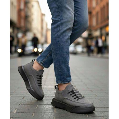 BA0332 Merdiven Desen Bağcıklı Erkek Yüksek Taban Füme Cilt Spor Ayakkabı