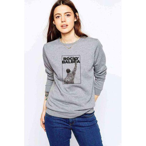 Rocky Balboa Baskılı Gri Kadın Sweatshirt