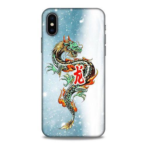 Apple Iphone X Kılıf Dragons (29) Arka Koruma Kılıfı Tatoo Mavi Ejderha