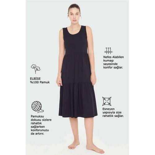- Kadın Lacivert Sıfır Kol Elbise