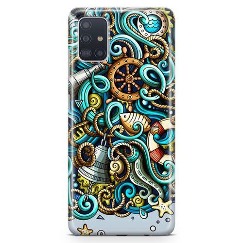 Samsung Galaxy A51 Kılıf Deniz Malzemeleri Doodle Arka Kapak Koruma Desenli Full Koruyucu