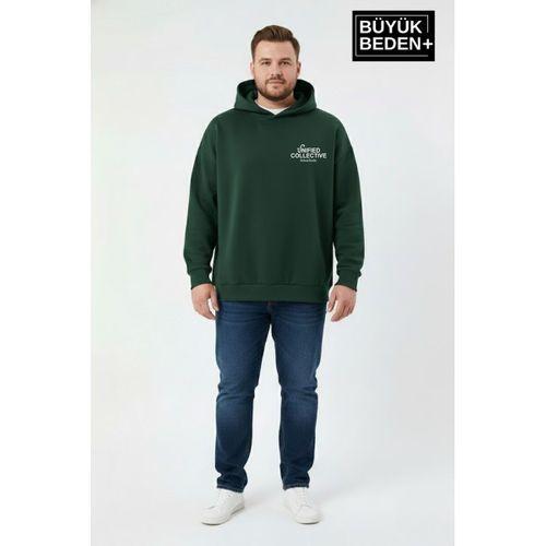 Erkek Büyük Beden Hoodie –Rahat Kalıp Konforlu Unified Baskılı Sweatshirt SPR26BSW968