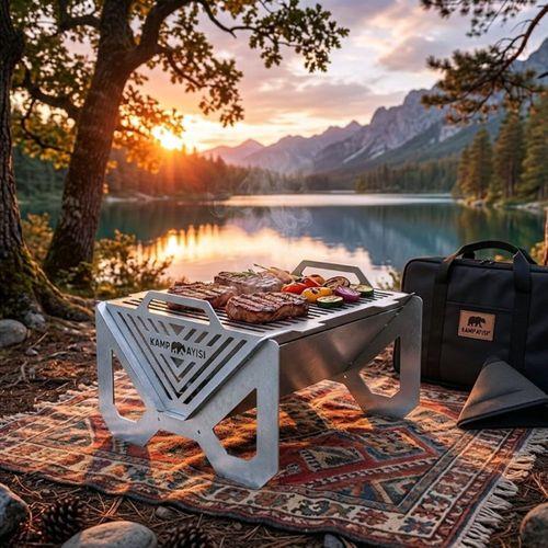 Kamp Ayısı® Grillblock™ Katlanır Paslanmaz Çelik Izgaralı Mangal
