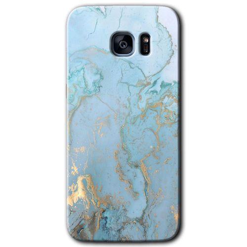 Galaxy S7 Edge Kılıf HD Desen Baskılı Arka Kapak - Mavi Gold Mermer