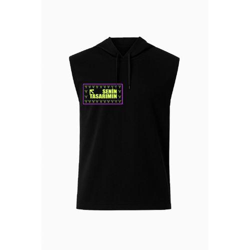 Kapşonlu İki İplik Tişört Ön Sizin Tasarımınız - Siyah