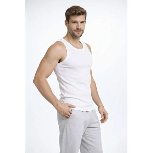 Erkek Fitilli Atlet Sıfır Yaka Slim Fit Arka Baskılı Spor Atlet - Beyaz